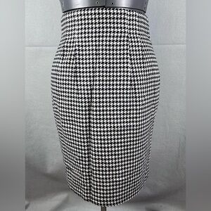 Vtg DANIELLE B Black White Houndstooth Pleat Front Wool Blend A LineSkirt 10 Zip